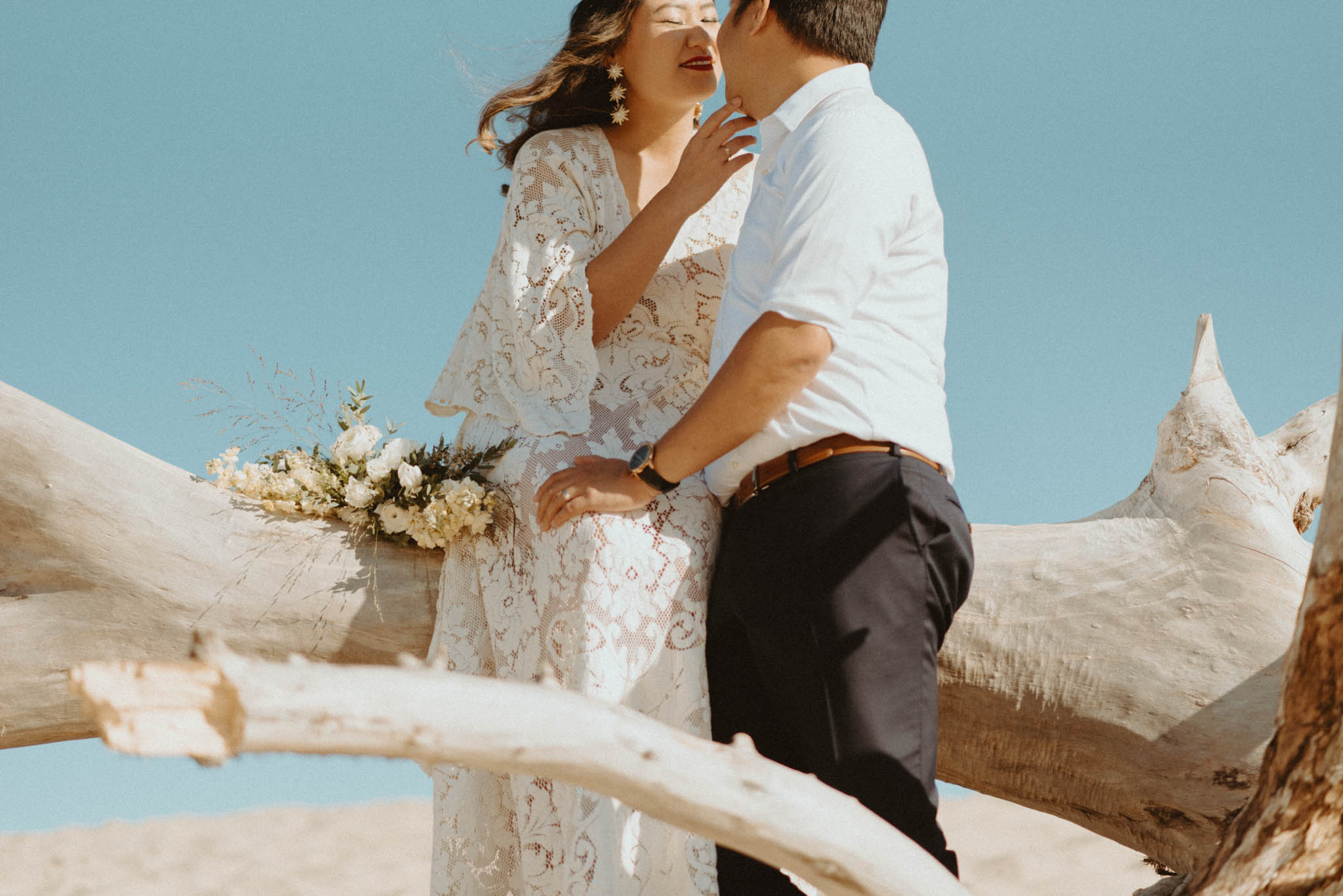 bride and groom during desert elopement