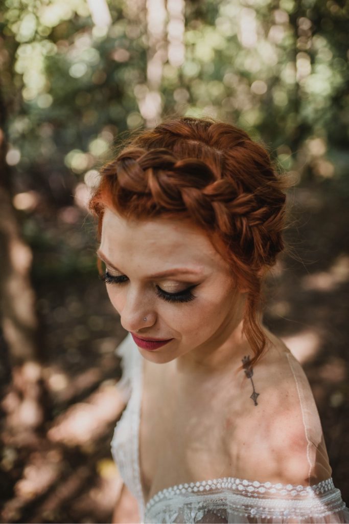 beautiful redhead woman in wedding dress 