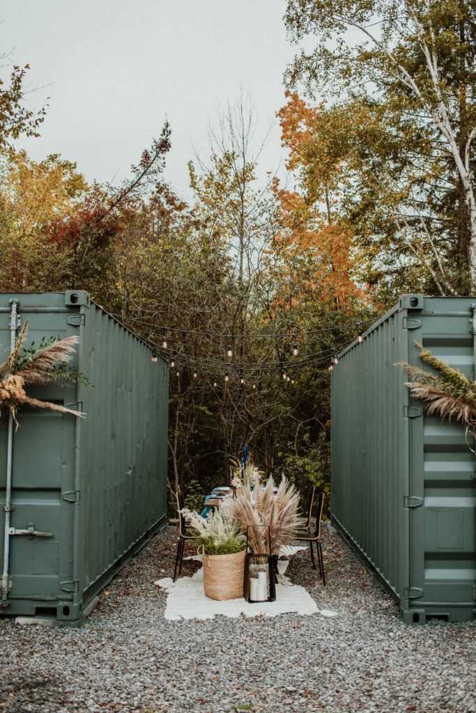 offbeat shipping container elopement set up