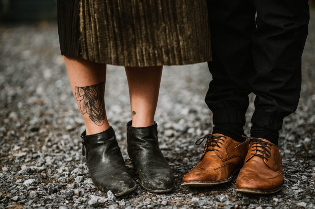 boots, tattoos and gold dresses at Halloween inspired elopement