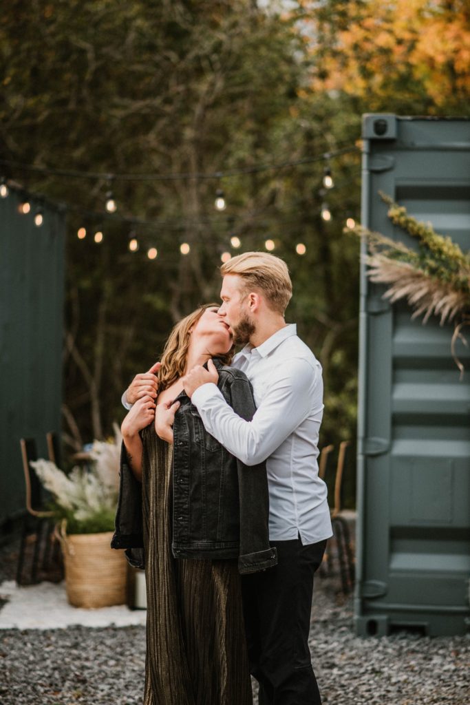 offbeat bride and groom at outdoor fall elopement