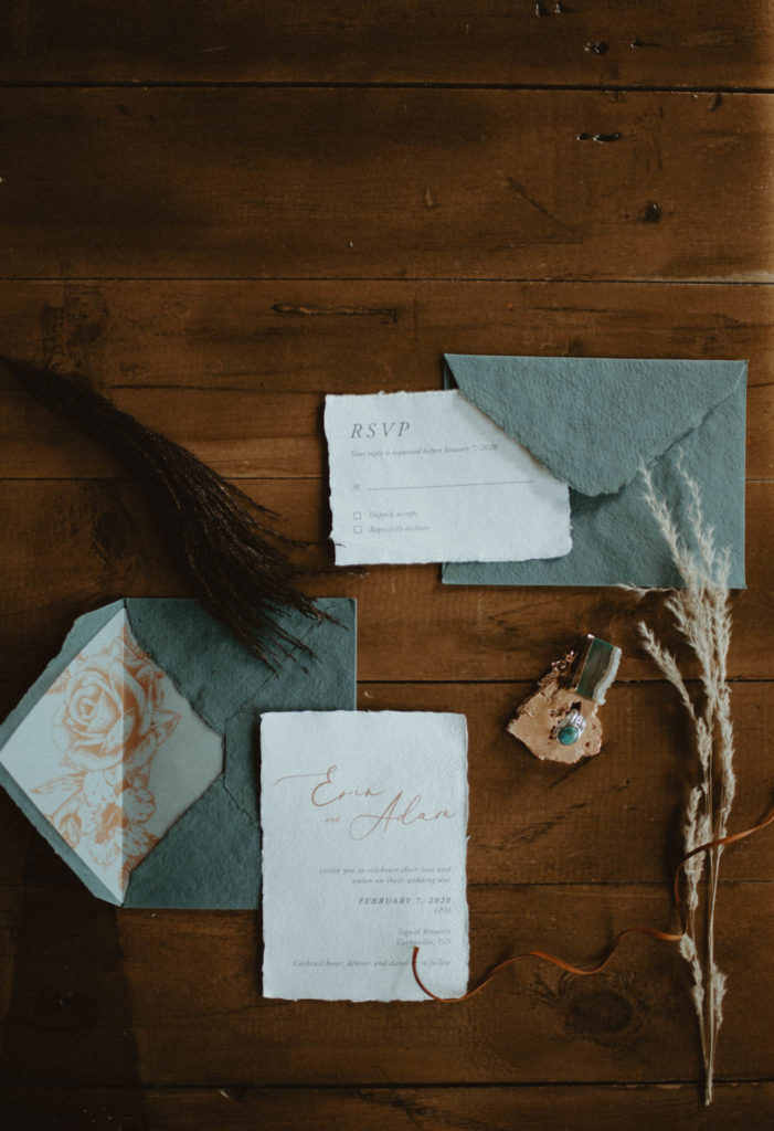 custom blue wedding invitation suite by Avi Scribbles