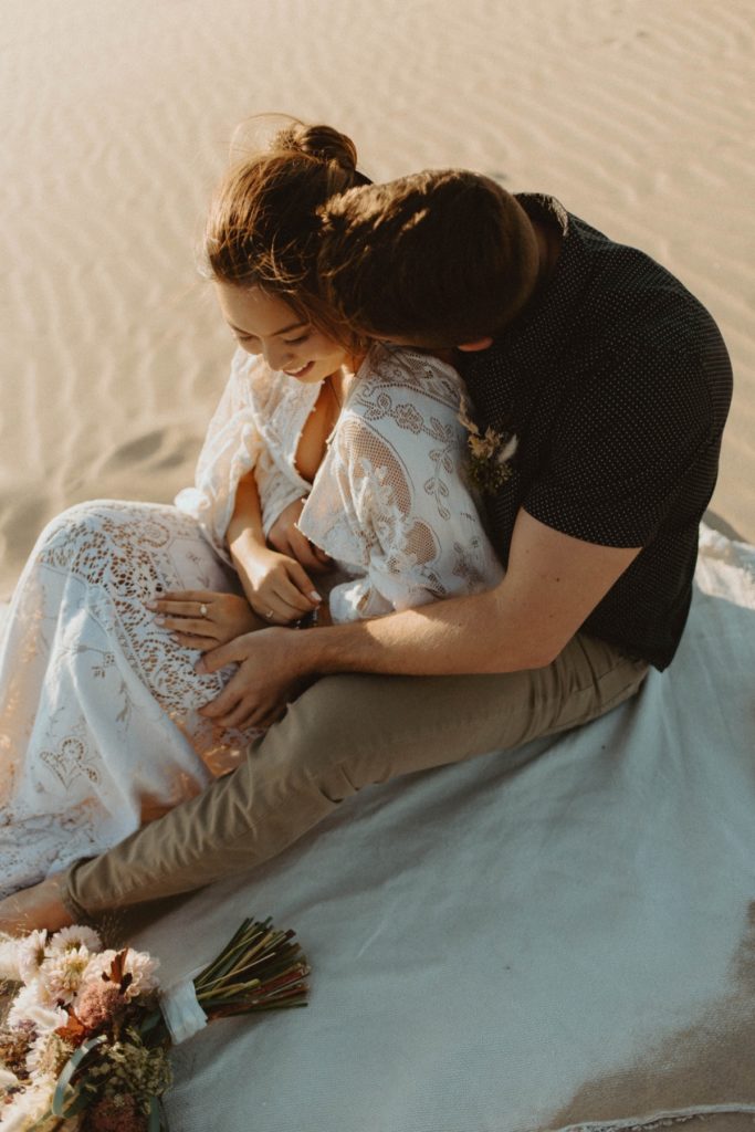 bride and groom at Ontario sand dunes elopement