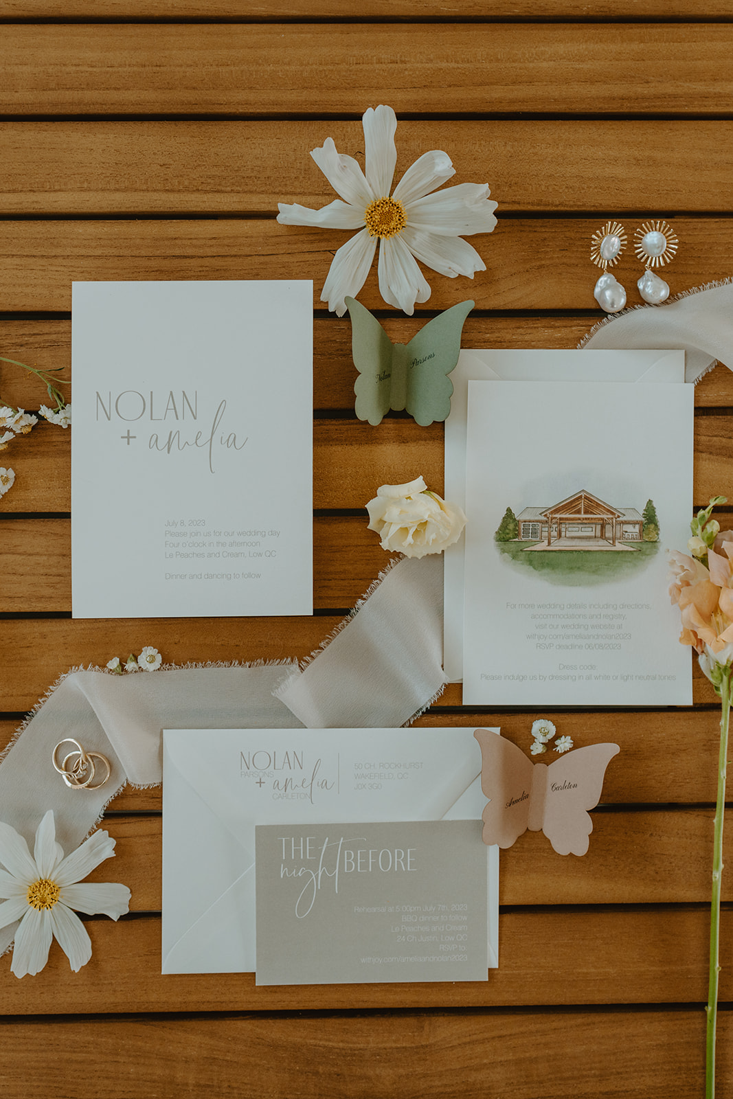 custom painted wedding stationery and flowers
