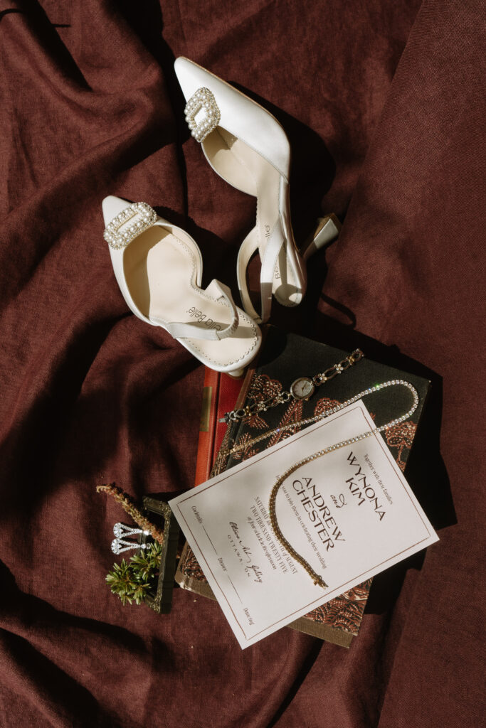 shoes and stationery flat lay in timeless, old money aesthetic